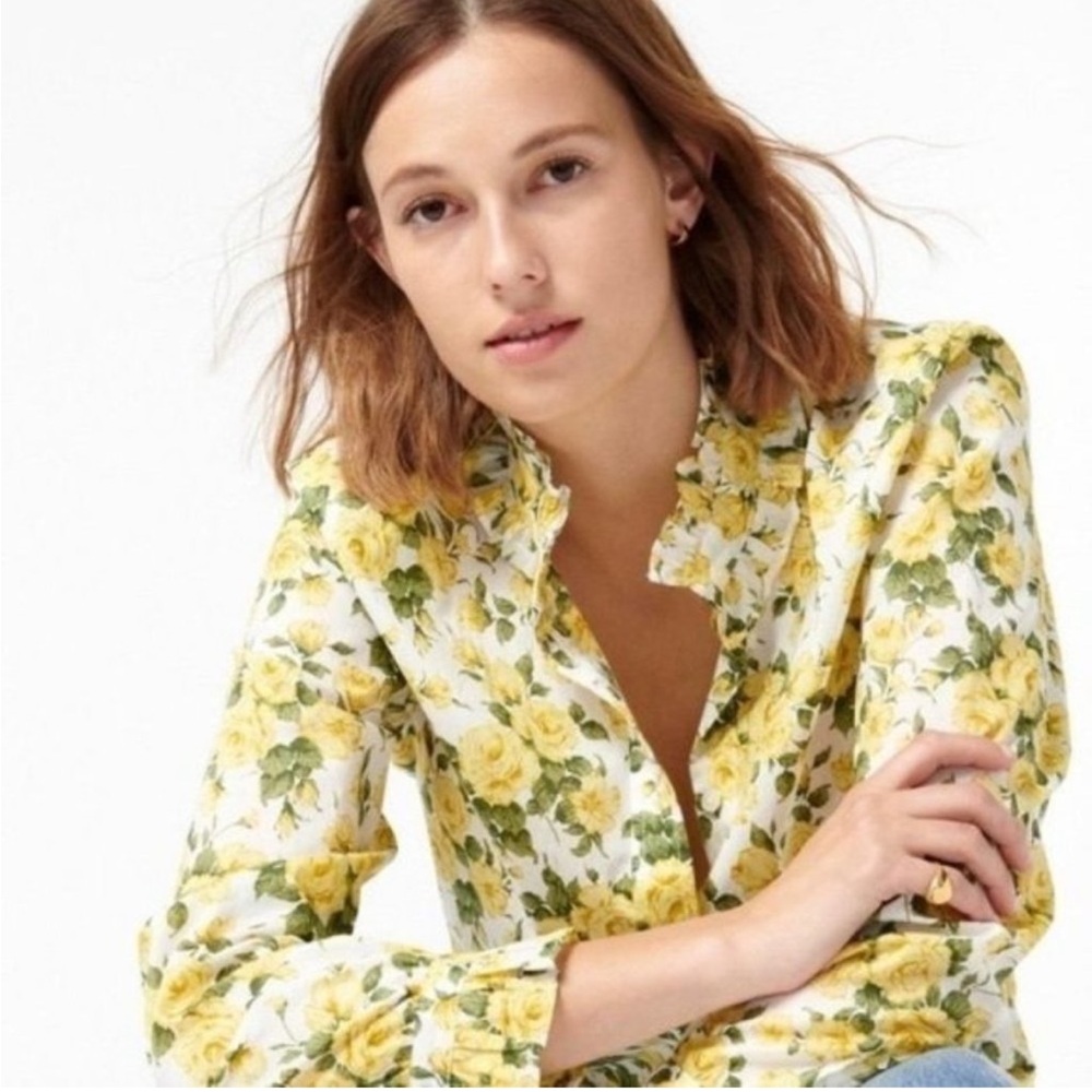 J. Crew Yellow Classic-fit Ruffleneck Shirt in Liberty Fabric Carline Rose